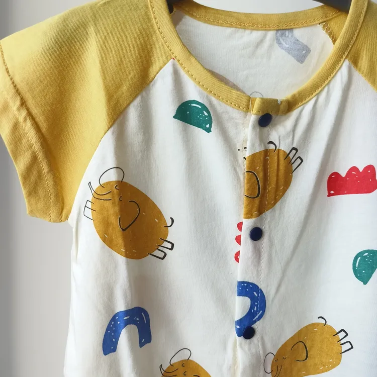 婴幼儿冰爽飞天象连体开裆夏款半袖宝宝儿童婴儿包屁衣短袖恐龙