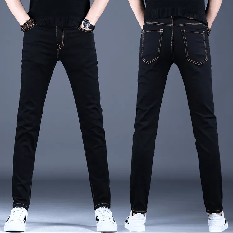 夏季薄款黑色高端水洗潮流牛仔裤男款修身小脚直筒裤子男裤休闲裤