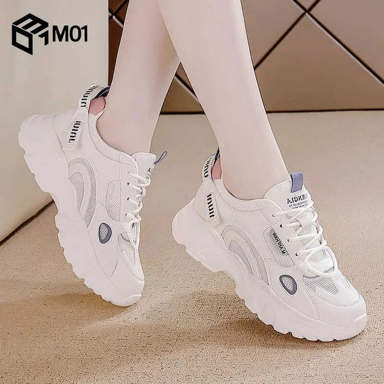 M01网面透气小白鞋女2025新款秋季爆款厚底显脚小运动休闲老爹鞋