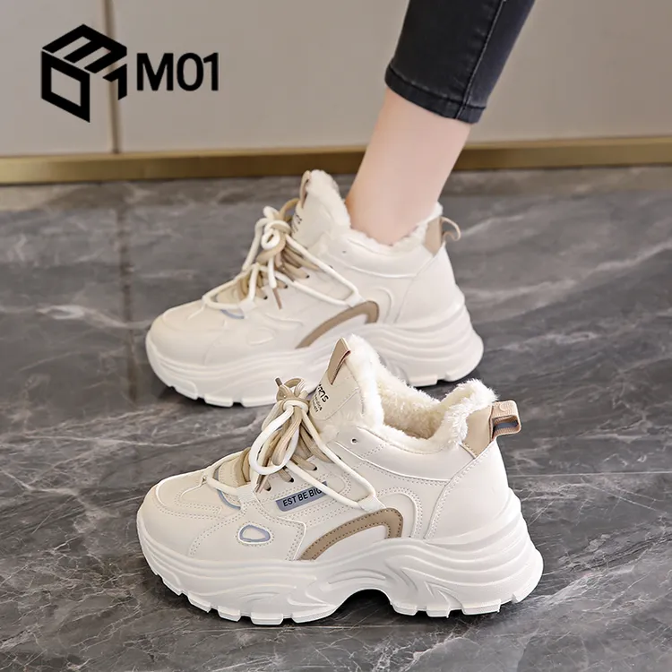 M01踩屎感加绒老爹鞋女真皮棉鞋冬季2025年百搭厚底小码34运动鞋