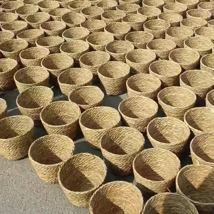 北欧简约藤竹草编织花盆套装饰特大号绿萝手提创意花篮小熊抱抱桶