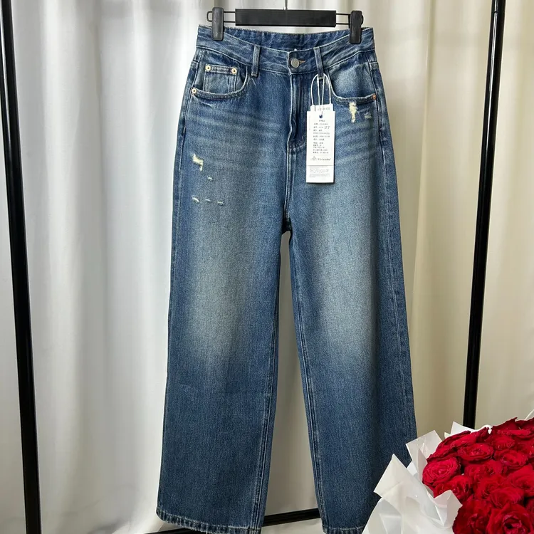 奢侈高端 纯牛无弹高腰显高显瘦复古窄版直筒牛仔裤