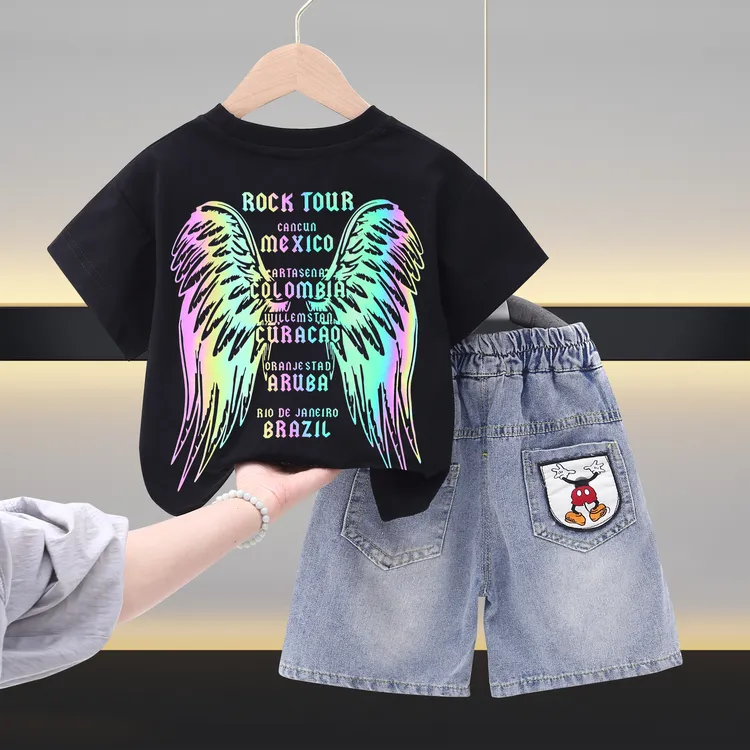 儿童短袖男童t恤夏季2024新款小童翅膀上衣宝宝男孩夏装薄款洋气