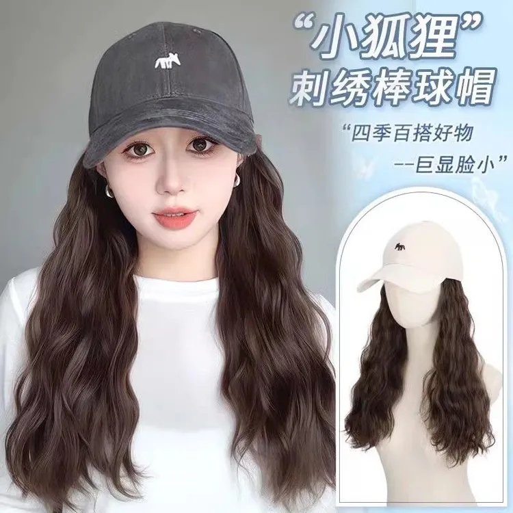 秋冬帽子假发全头套一体休闲时尚款水波纹发型显脸小棒球帽子假发