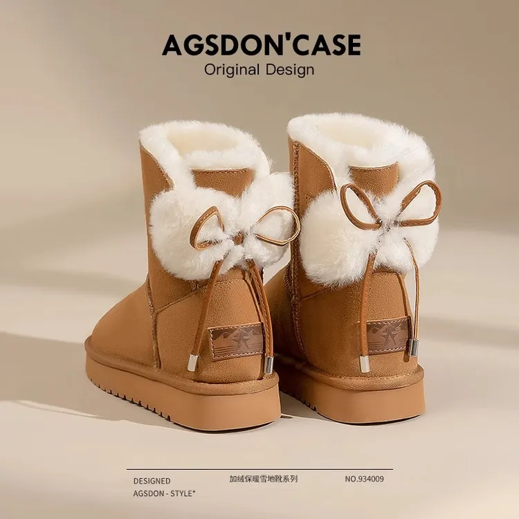 奥古狮登雪地靴女2025新款冬季加绒加厚短靴防滑防水保暖面包棉鞋