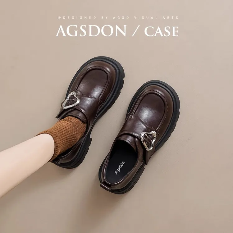 奥古狮登棕色乐福鞋女款2025新款秋季厚底松糕英伦风小皮鞋配裙子