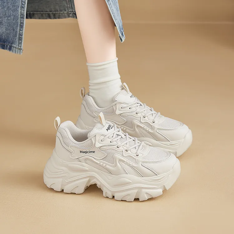 奥古狮登厚底老爹鞋女2025新款秋季增高网面透气休闲小白鞋运动鞋