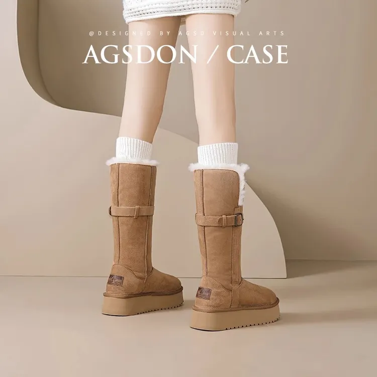 奥古狮登长筒雪地靴女2025新款冬季保暖两穿中筒东北毛毛高筒棉鞋