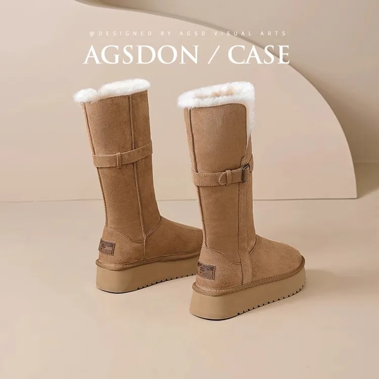 奥古狮登长筒雪地靴女2025新款冬季保暖两穿中筒东北毛毛高筒棉鞋