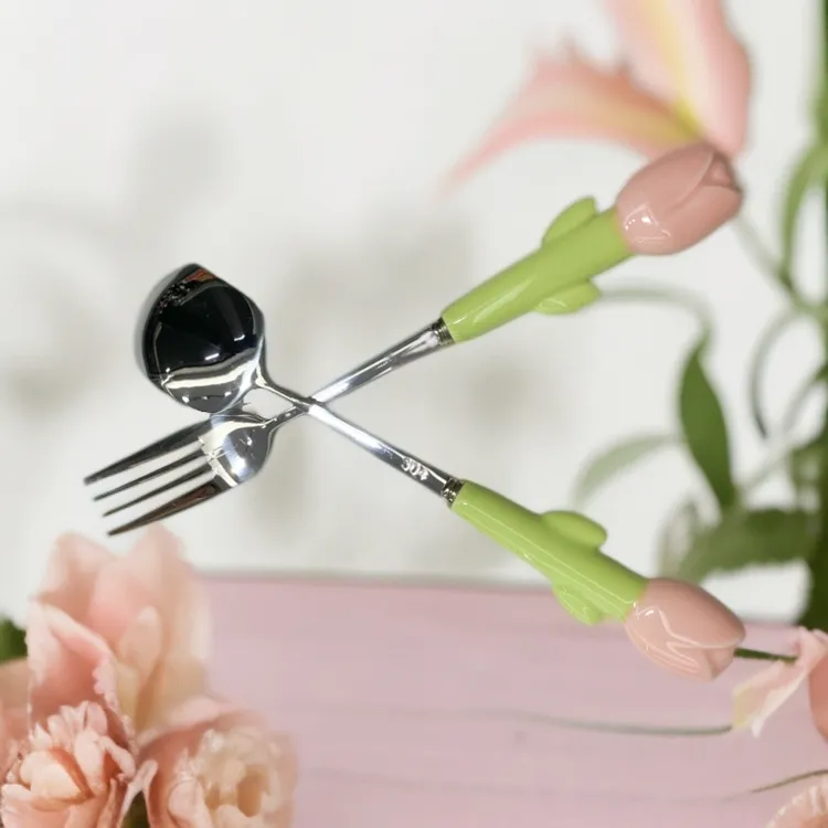 304不锈钢叉勺搅拌西餐勺女友小众礼物牛排叉陶瓷郁金香西餐勺
