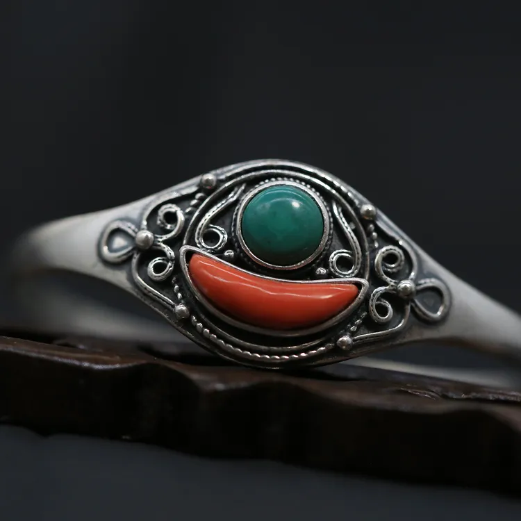 925银手镯 圆崧弯弯珊蒙元素手镯