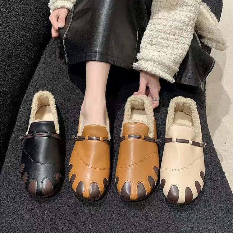 意迪森冬款复古加绒加厚防水时尚休闲妈妈复古软底毛毛鞋