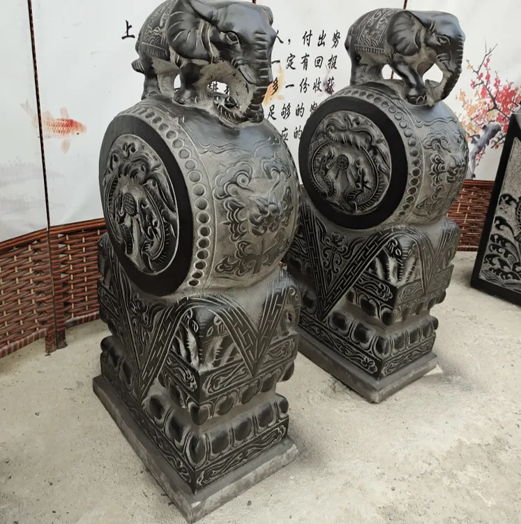 大象门墩工艺品抱鼓石青石材质高60厘米高80厘米高门口100厘米