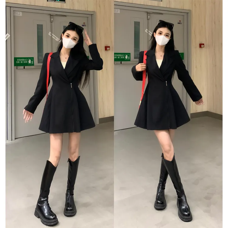 2025新款微胖mm甜酷西装连衣裙收腰显瘦遮肉西装外套连衣裙W0432