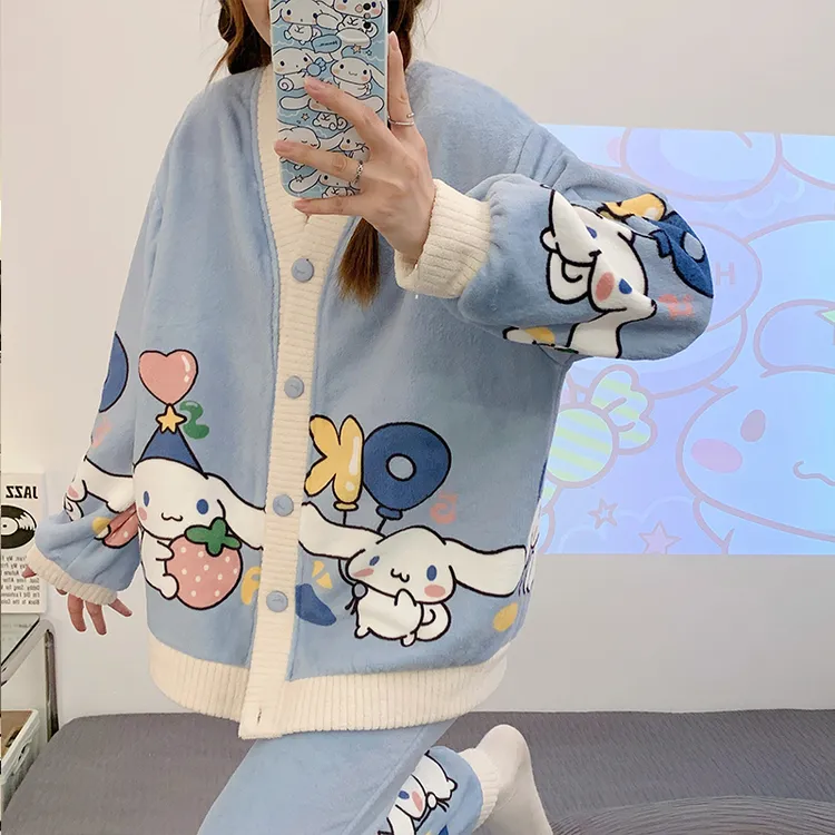 80-200斤胖mm新款秋冬法兰绒加大码睡衣女冬季加厚卡通套装家居服