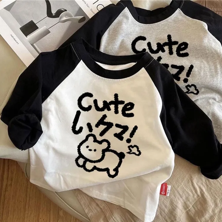 纯棉儿童长袖T恤2024年春秋季新款白色内搭打底衫男女童宝宝上衣t