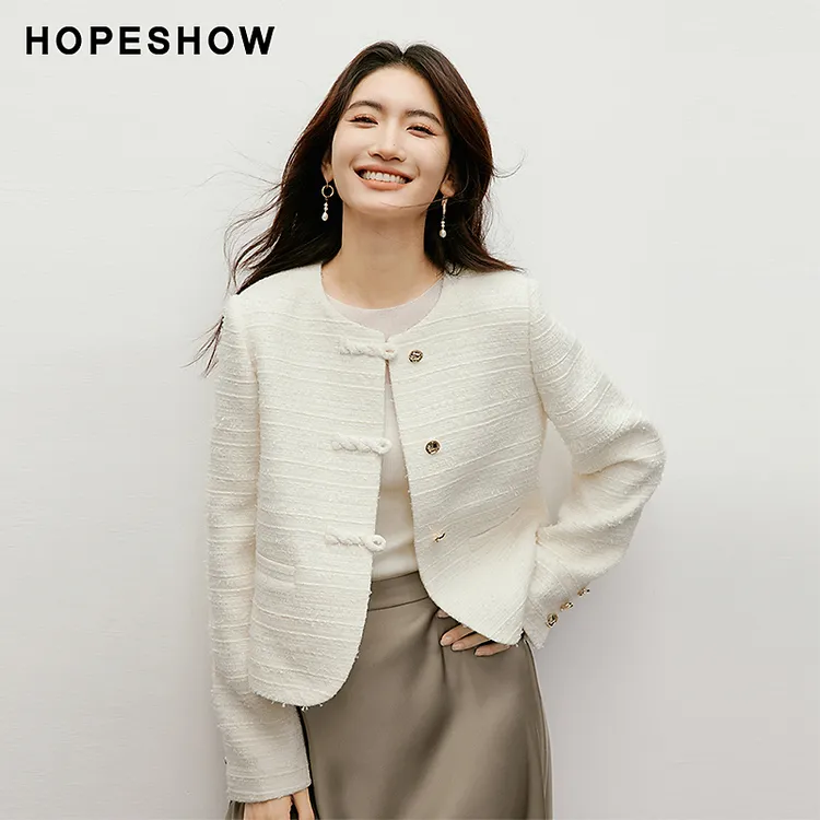 红袖秋季2024新款女装 国风香风直身单排扣圆领外套90124310404