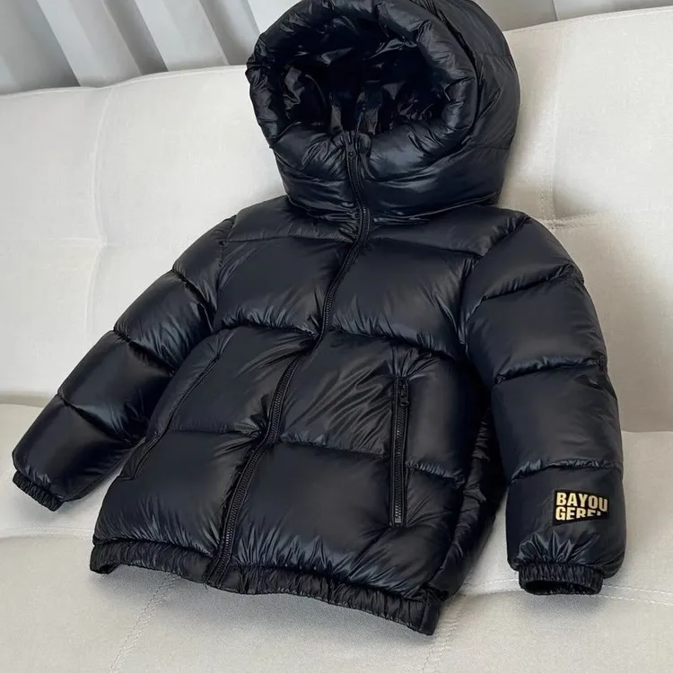 冬季新款儿童免洗黑金羽绒服男女童连帽外套中大童加厚短款上衣