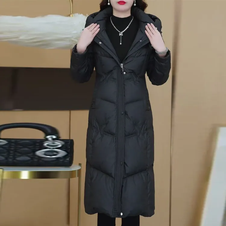 气质修身可拆卸帽棉衣女2024冬季长款加厚保暖过膝外套女棉服