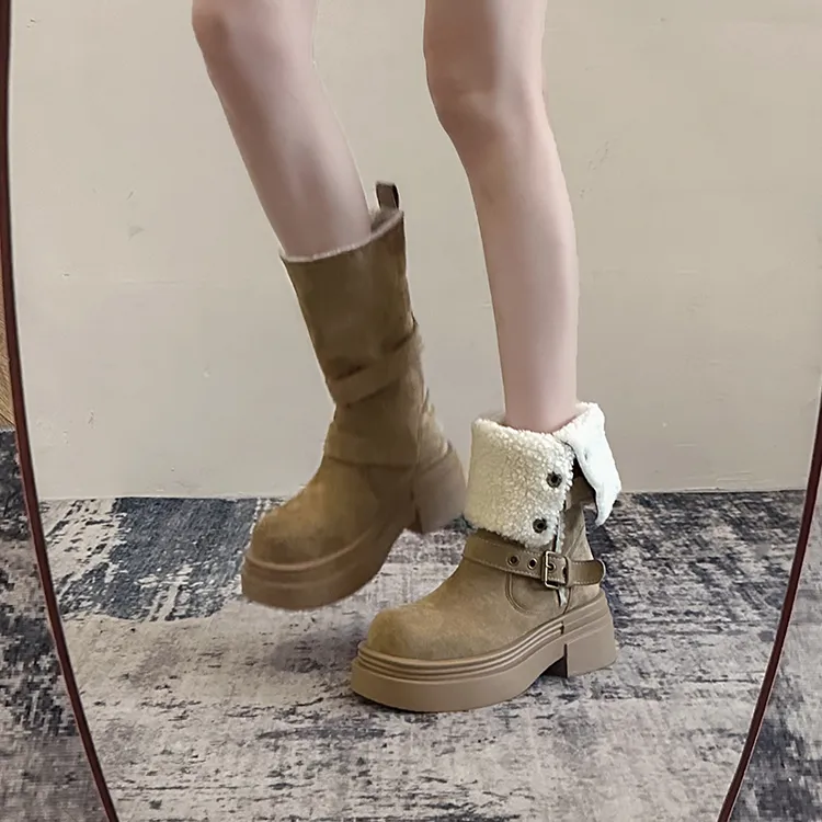 复古马丁靴百搭厚底2025新款秋冬中筒靴美拉德瘦瘦靴加绒短靴两穿