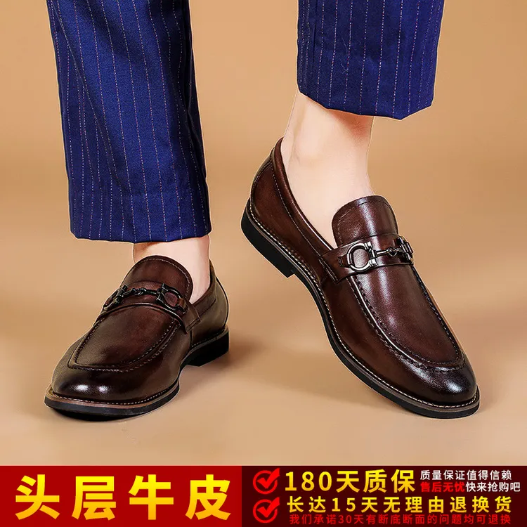 【头层牛皮】马衔扣乐福鞋男手工真皮复古英伦男士皮鞋一脚蹬  0926