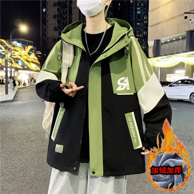 外套男童冬季加绒加厚学院风派克棉服学生青少年夹克宽松男装棉衣