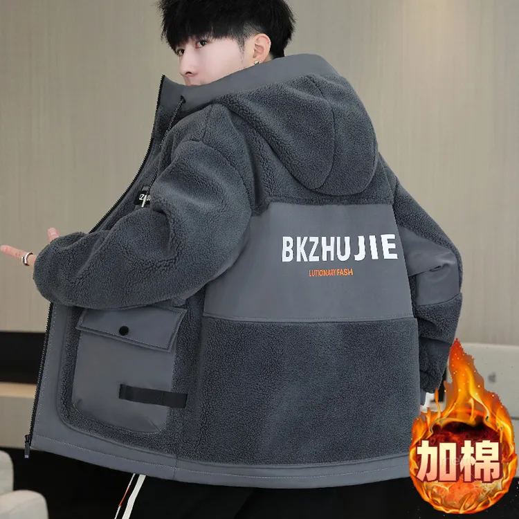 羊羔绒外套男冬季25新款潮流百搭学院风学生青少年颗粒绒棉衣男装