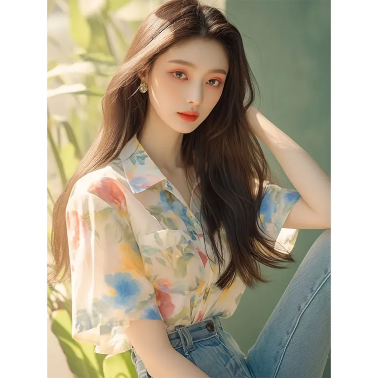 法式小香风气质别致绝美上衣薄款遮肉显瘦小众碎花衬衫女夏季女装
