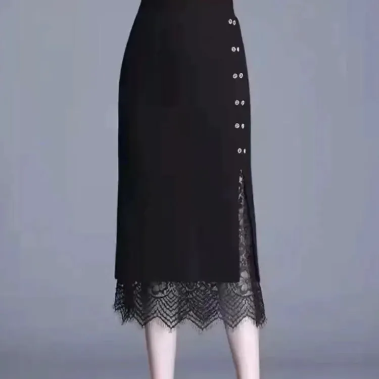 新款时尚气质百搭半身高腰显瘦中长款#1428黑色裙子