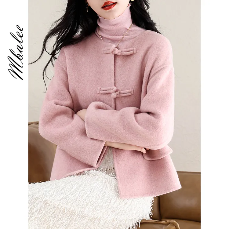 2025新款中式国风复古盘扣双面羊毛呢大衣女短款小个子羊毛呢外套