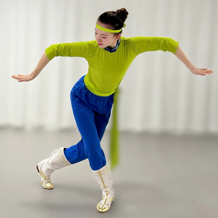 静静老师同款蒙古舞蹈练功服女新款刺绣领速干连体上衣经典练功裤