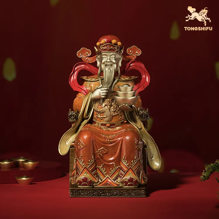 铜师傅《坐享财源》客厅桌面铜财神摆件 家居装饰工艺品