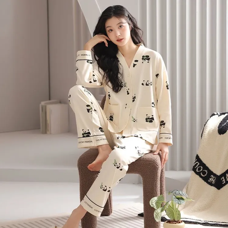 抑菌防螨纯棉睡衣女春秋款2024新款开衫全棉女士长袖可外穿家居服