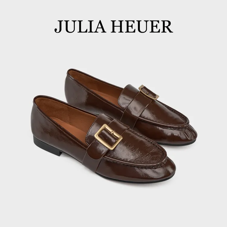 朱莉亚丨JULIA HEUER英伦风复古百搭方扣一脚蹬圆头乐福鞋2420