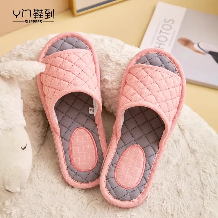 纯棉布艺月子鞋拖鞋女春秋静音地板防滑布拖鞋家居居家拖鞋