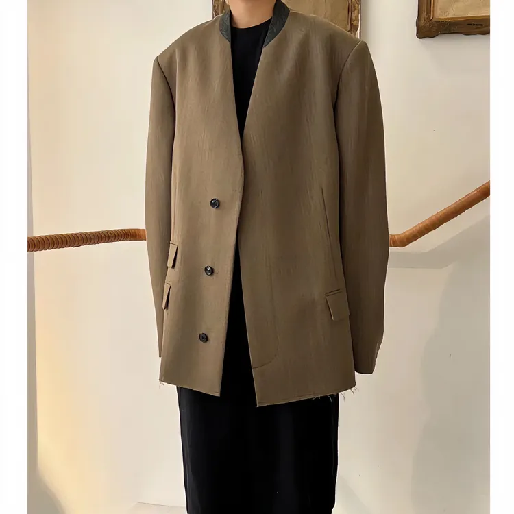 马吉啦【杭州小伙伴】C6825早秋西服羊毛休闲无领秋冬简约时尚西装