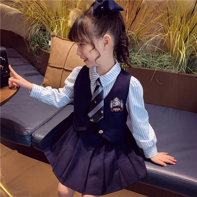 女童学院风套装百褶裙春装2024新款洋气儿童制服学生版时髦两件套