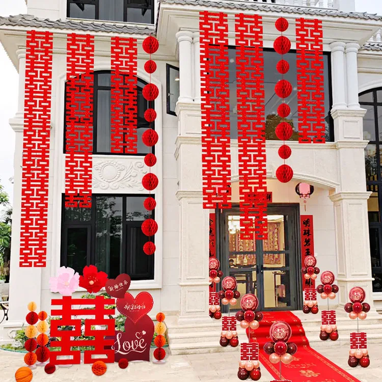 婚房别墅条幅挂布长条喜字超长室外装饰布置结婚庆庭室内酒店横幅