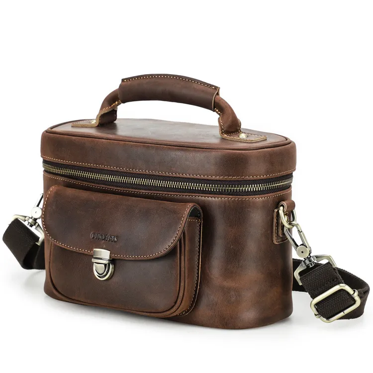 牛皮便携手提斜挎复古相机包多功能旅行洗漱包真皮皮包男士收纳包