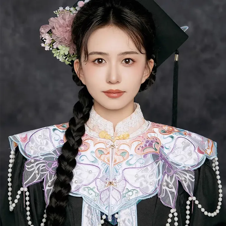 毕业学士服云肩汉服披肩大学生绣花领花领子中式国风马面配饰