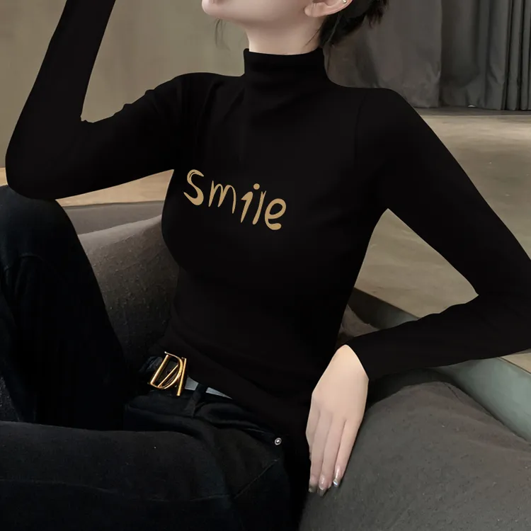 莫代尔半高领长袖中袖短袖T恤女秋薄款洋气减龄修身品质女装上衣