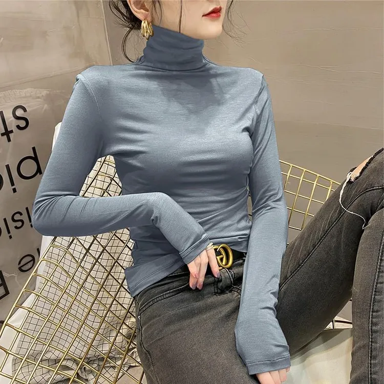 莫代尔高领打底衫女高级感秋冬内搭长袖2025新款洋气欧货薄款上衣