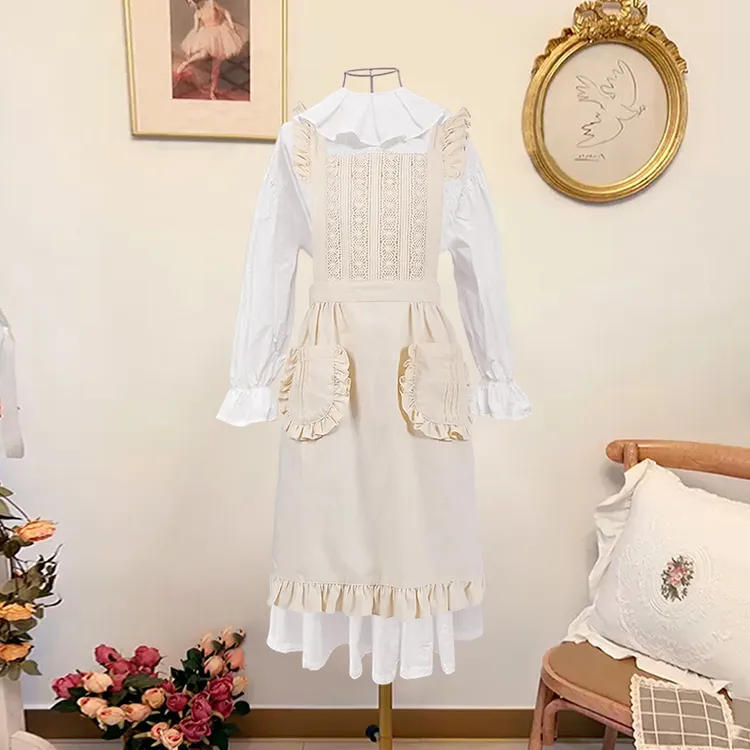 全智贤同款韩版时尚米白色围裙防污耐磨家居美容花店美甲工作服