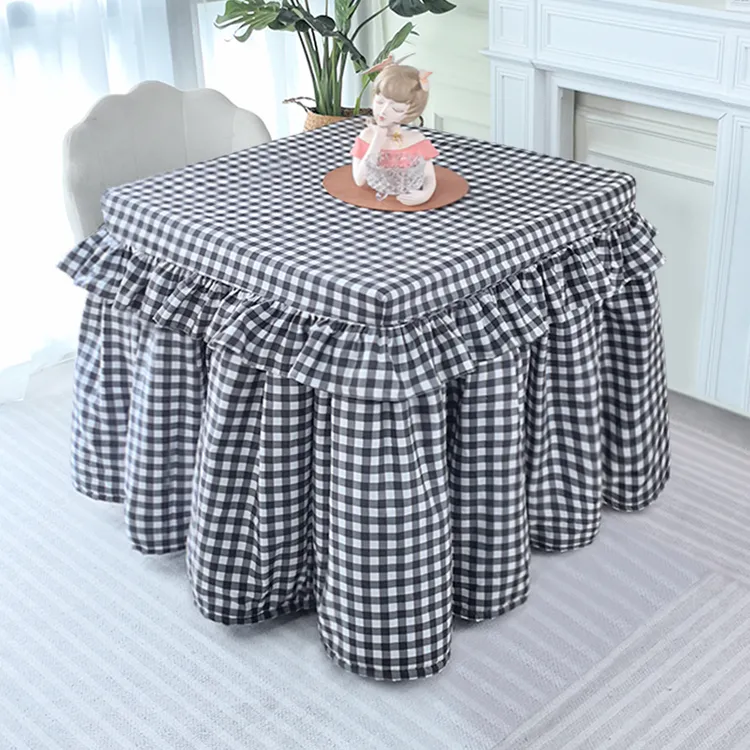 时尚简约黑白格子加绒加厚烤火罩冬季取暖正方形桌罩套定制烤火被