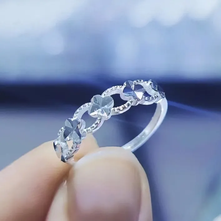 足银戒指 纯银999车花四叶草戒指女指环关节戒小众设计百搭可调节