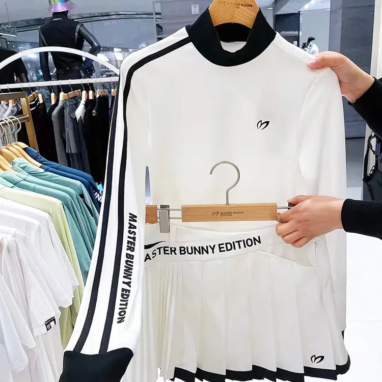 秋冬打底衣高尔夫女装长袖圆领上衣拼色线条设计美观时尚运动球衣