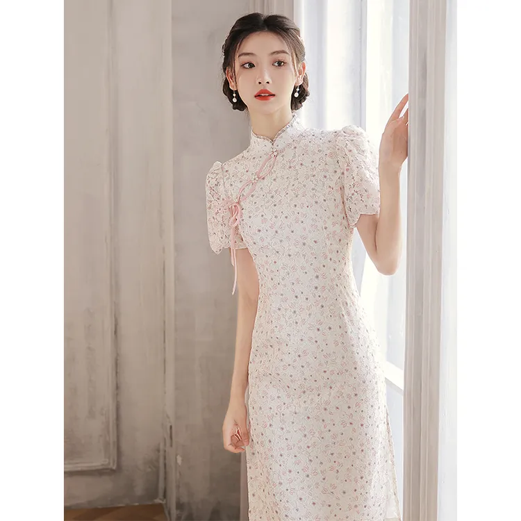 2024夏季新款法式旗袍年轻款少女改良日常连衣裙小清新甜美小个子