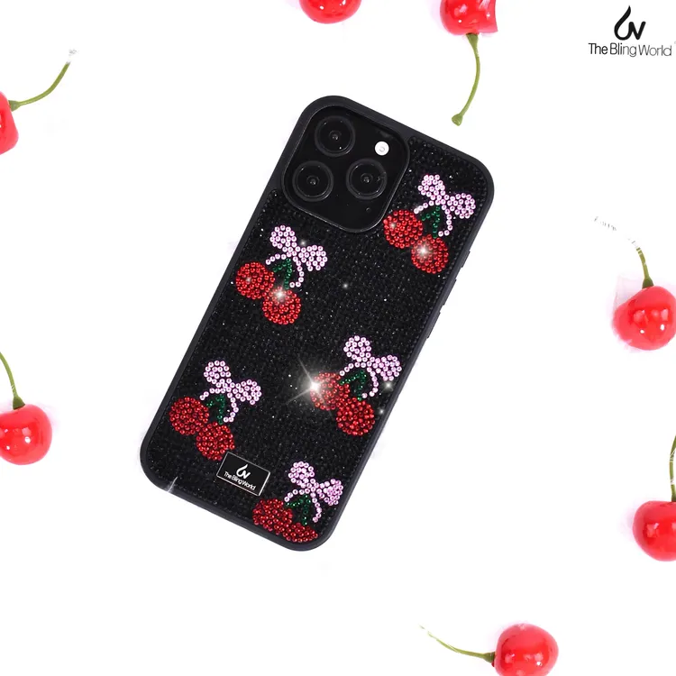 【theblingworld】樱桃水钻适用于iPhone16promax少女创意手机壳