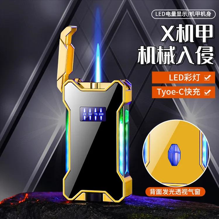 网红新款气电合一充气打火机直冲蓝焰防风男士高档个性创意打火机