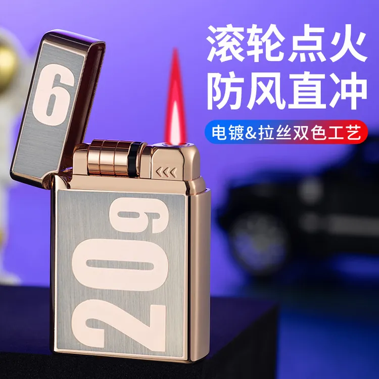 网红新款红火创意滚轮点火防风打火机电子感应直冲打火机男士高档